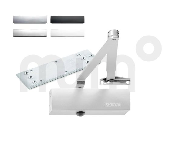 Kit Geze TS 1500 cuerpo y brazo con retención y placa de montaje clásico 33/44 de Geze - blanco 155728