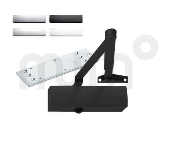 Kit Geze TS 1500 cuerpo y brazo con retención y placa de montaje clásico 33/44 de Geze- Negro 155730