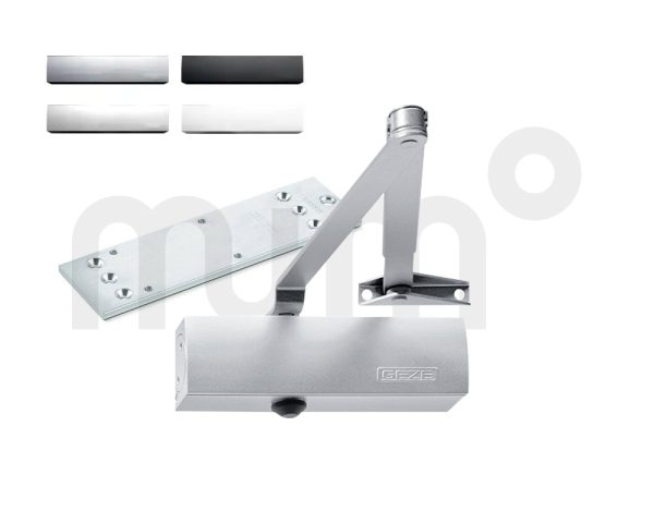Kit Geze TS 1500 cuerpo y brazo con retención y placa de montaje clásico 33/44 de Geze - plata 153398