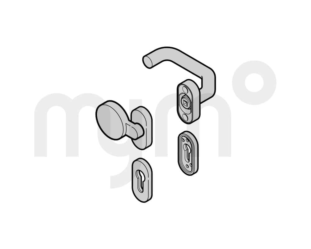 Juego de manillas intercambiable (92) acodado/plano (puerta peatonal incorporada) El juego no incluye tirador cuadrado, cambio ni pasador antipánico. Fundición de aluminio RAL 9005, PZ Hörmann 4021415 